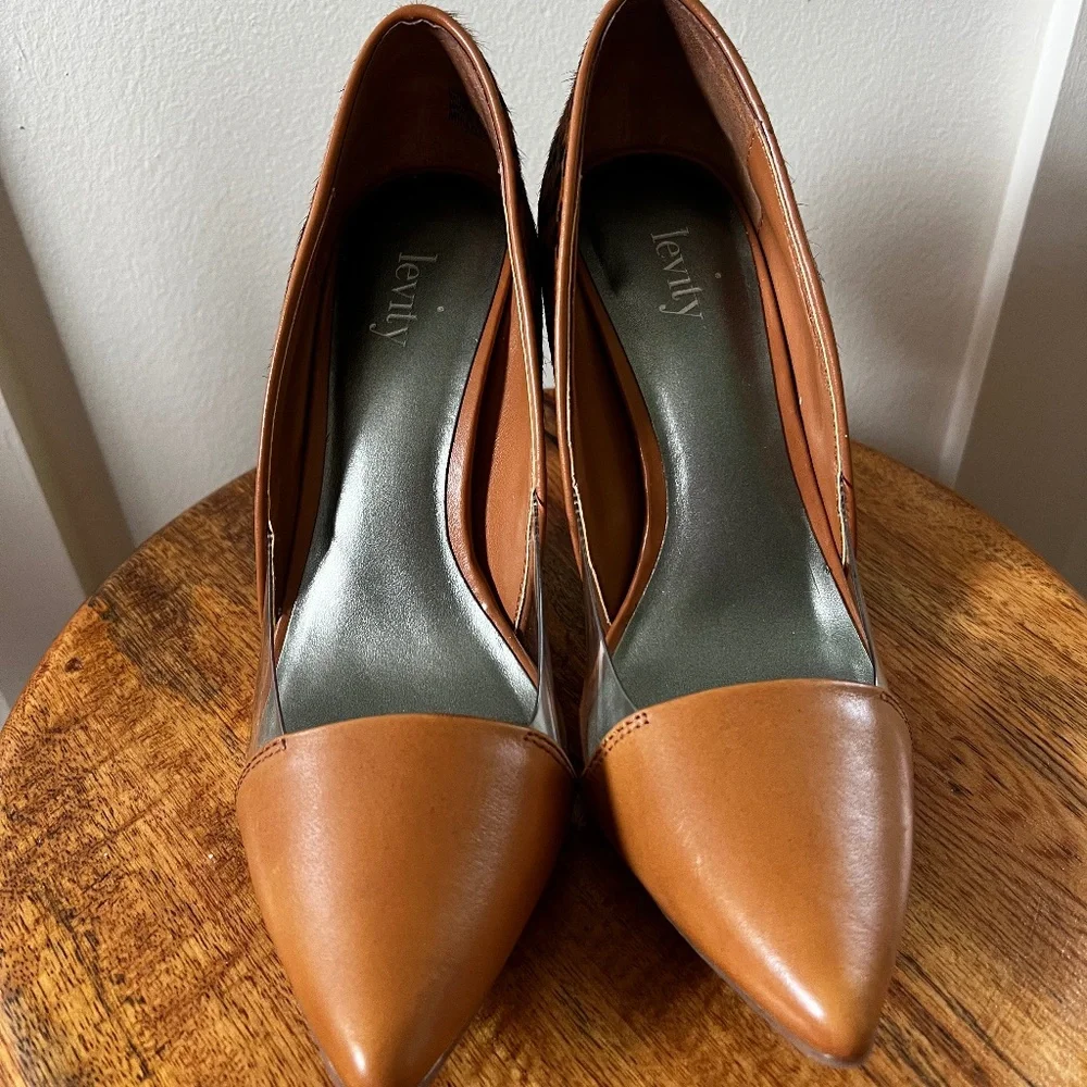 Levity Leopard + Caramel Leather + See-Through Panel Heels Mirage Animal Pumps - Picture 6 of 13